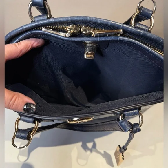 Coach Prince Street Satchel Navy Leather Crocodile-Embossed Handbag Crossbody - Picture 7 of 13